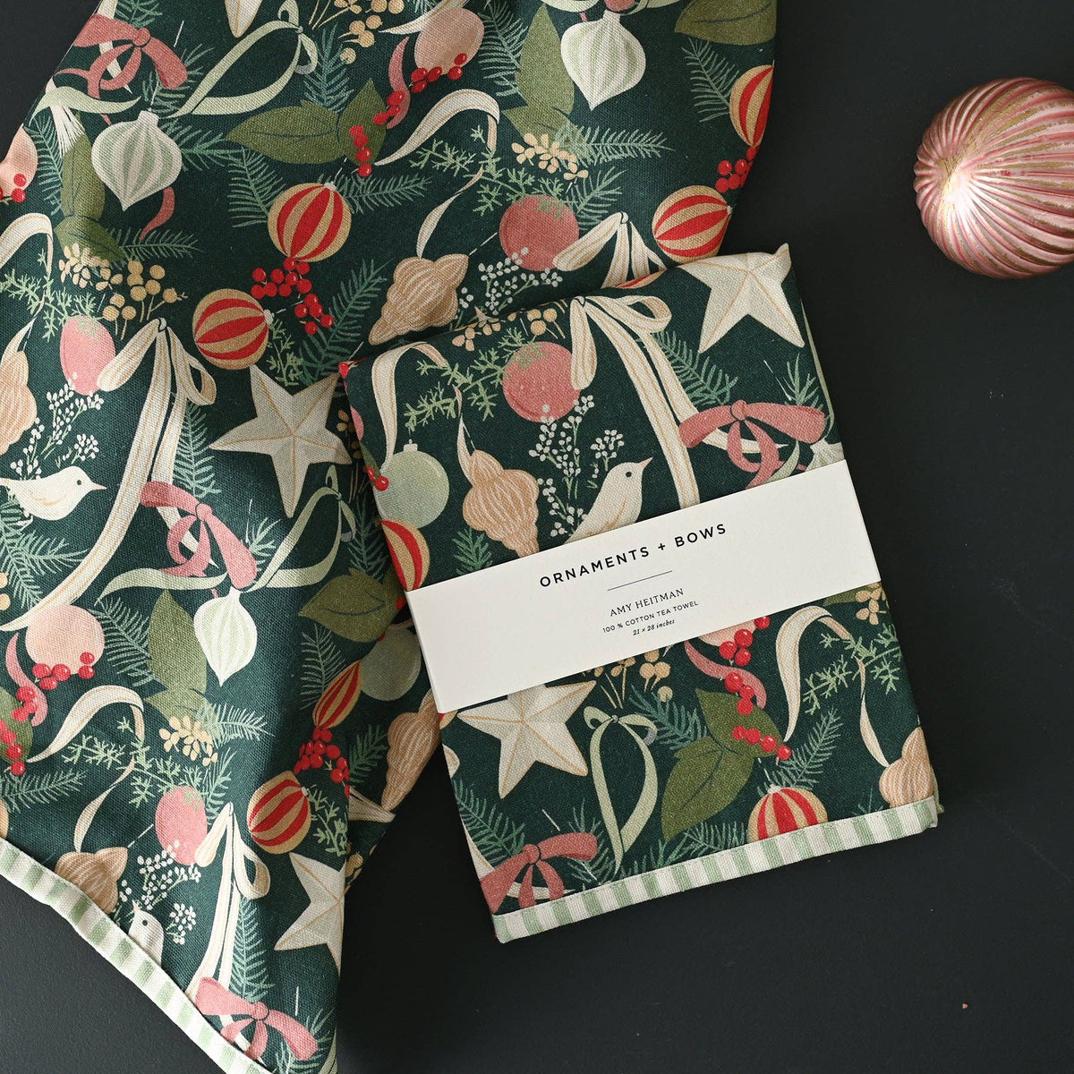 Ornaments and Bows Tea Towel - Amy Heitman