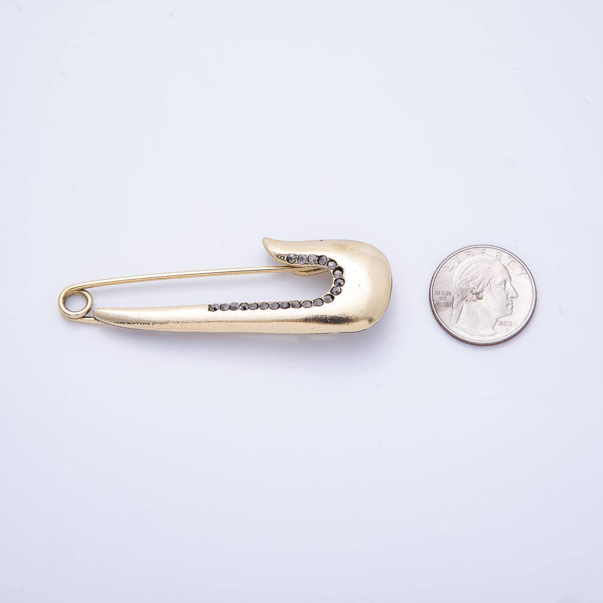 Safety Pin Micro Paved CZ Brooch Pin | BH-023 Aim Eternal - Gold 76mm x 25mm
