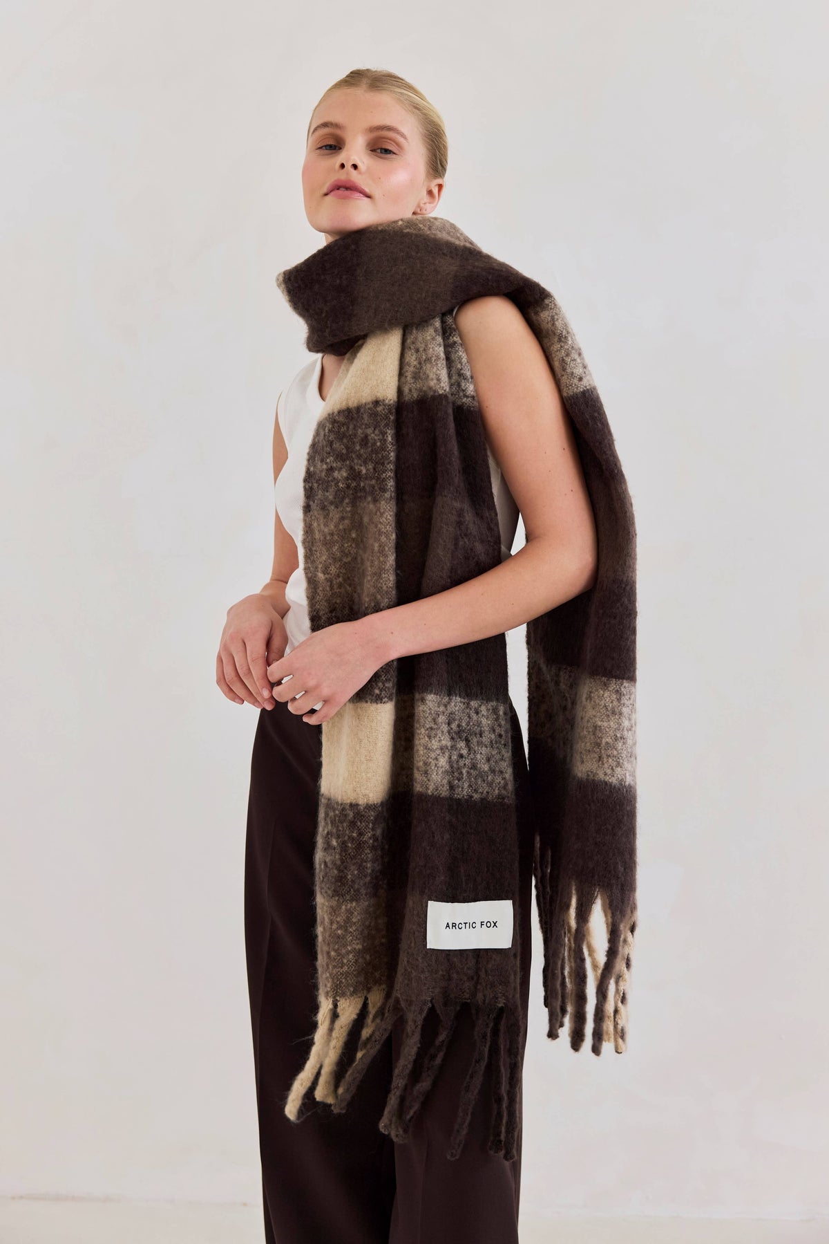Brown Check Reykjavik Scarf - Arctic Fox & Co. - North America - The Reykjavik Scarf - 100% Recycled - FW26