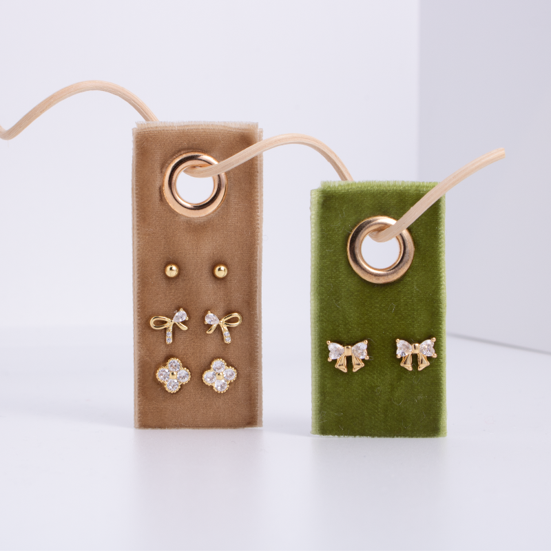 3 Bow Accented Stud Set on Velvet Tag