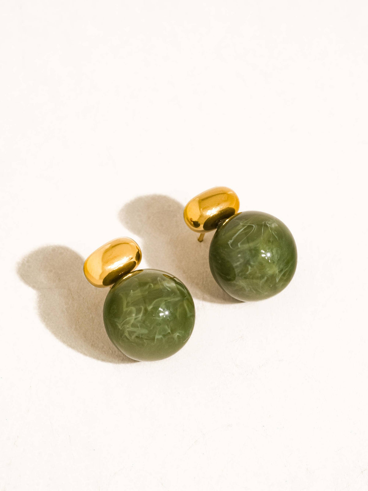 Velisse 18K Gold Non-Tarnish Green Marble Ball Earrings