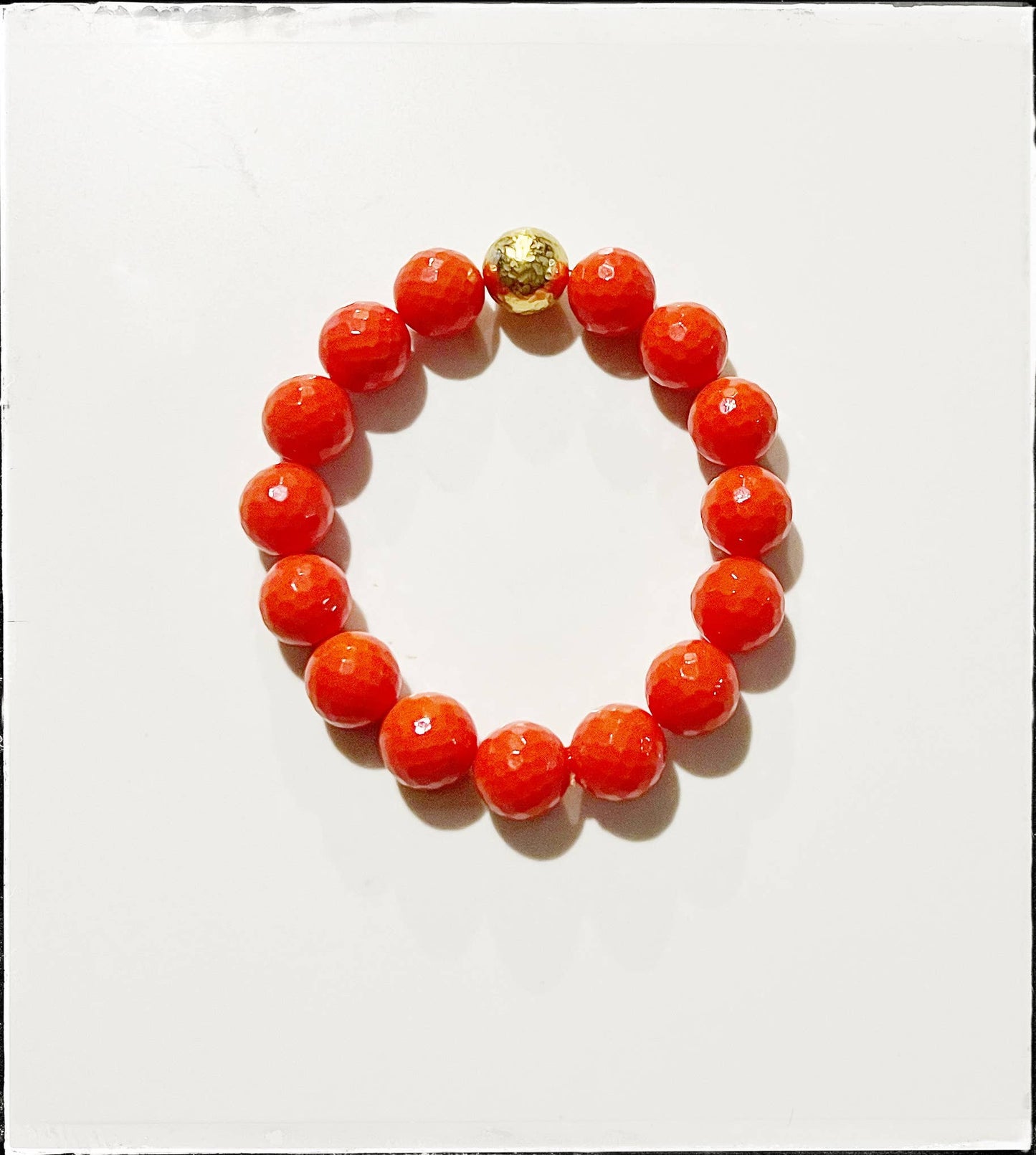 Red Mother of Pearl Gemstone Beaded Stretch Bracelet