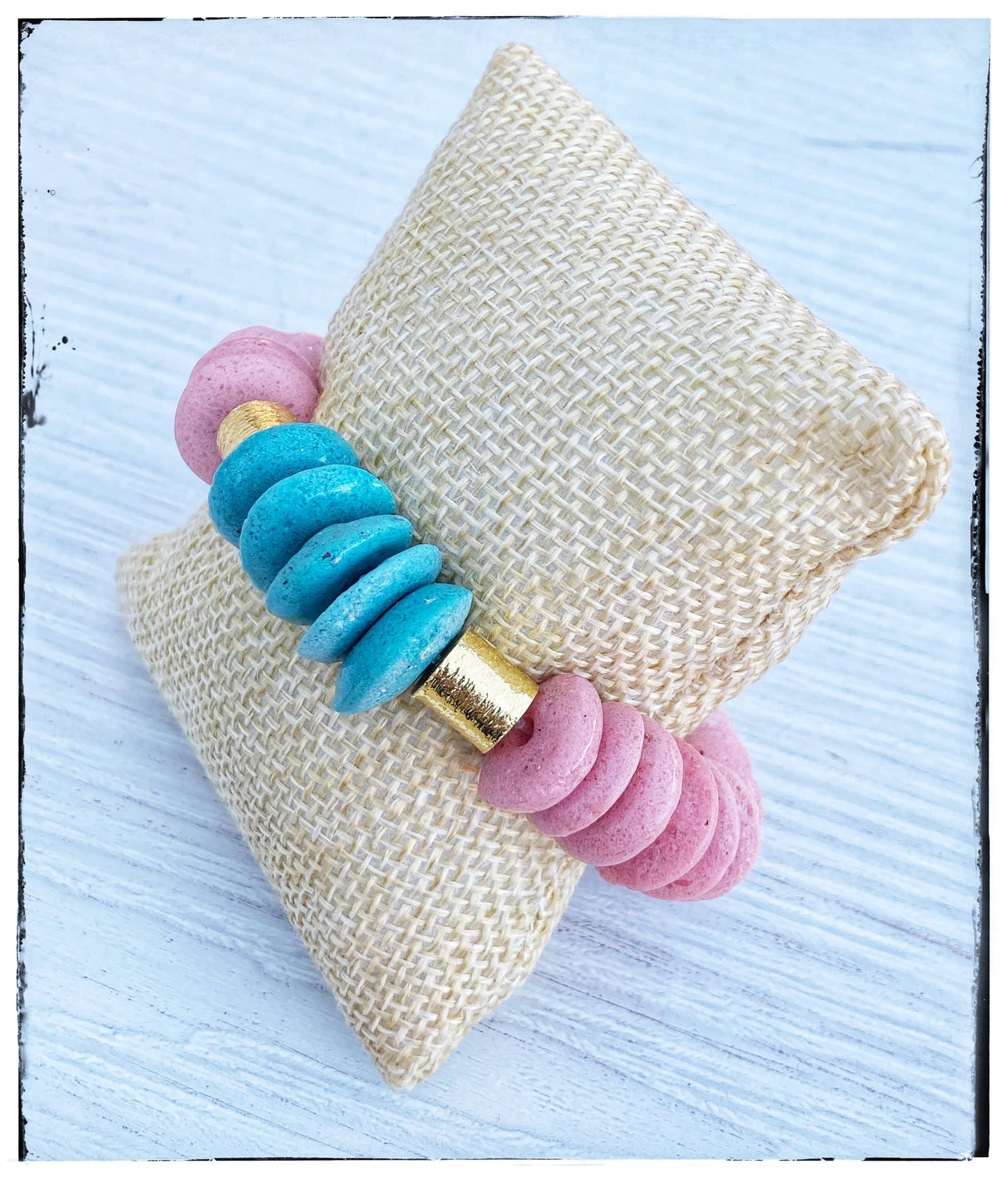 Pink Ashanti Glass & Wood Bead Stretch Bracelet