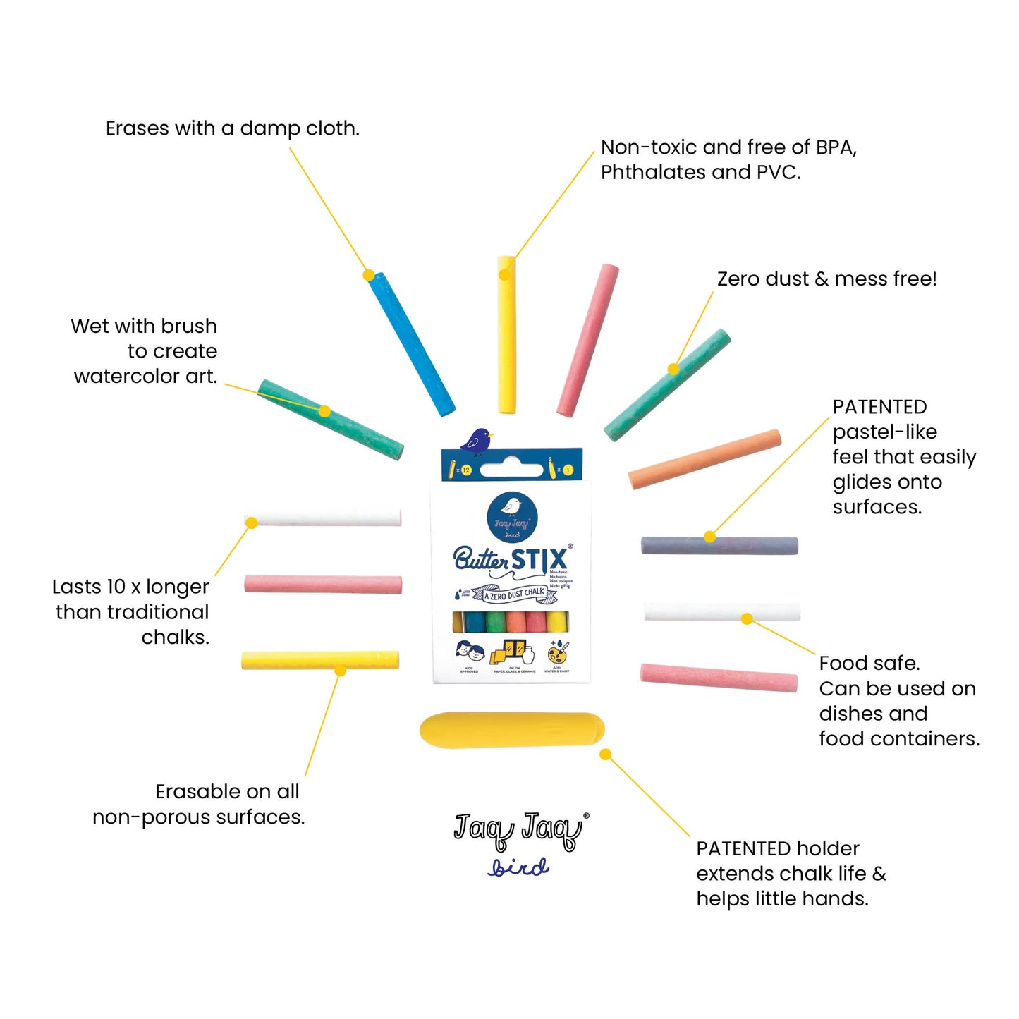 Colored ButterStix® - Dustless Chalk Colors with Holder 12 pcs