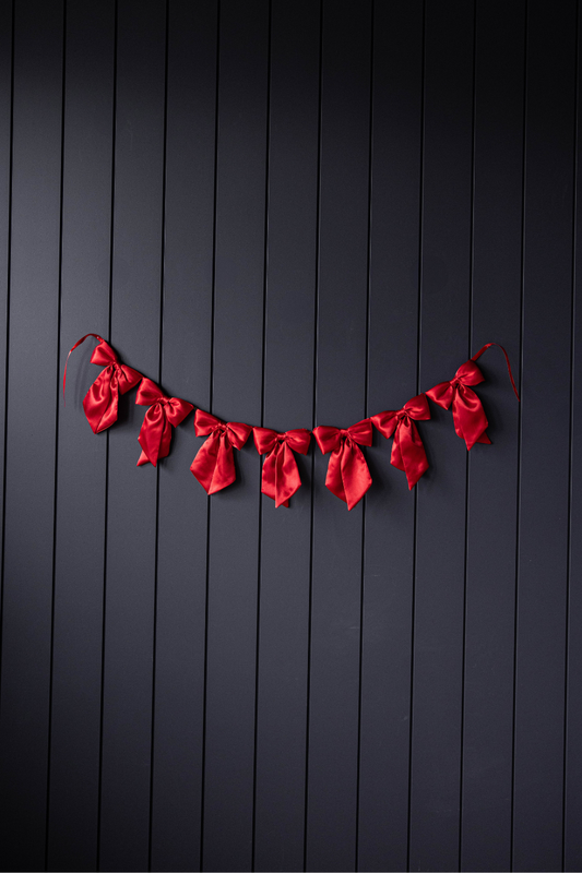Bow Garland Red Satin Fabric
