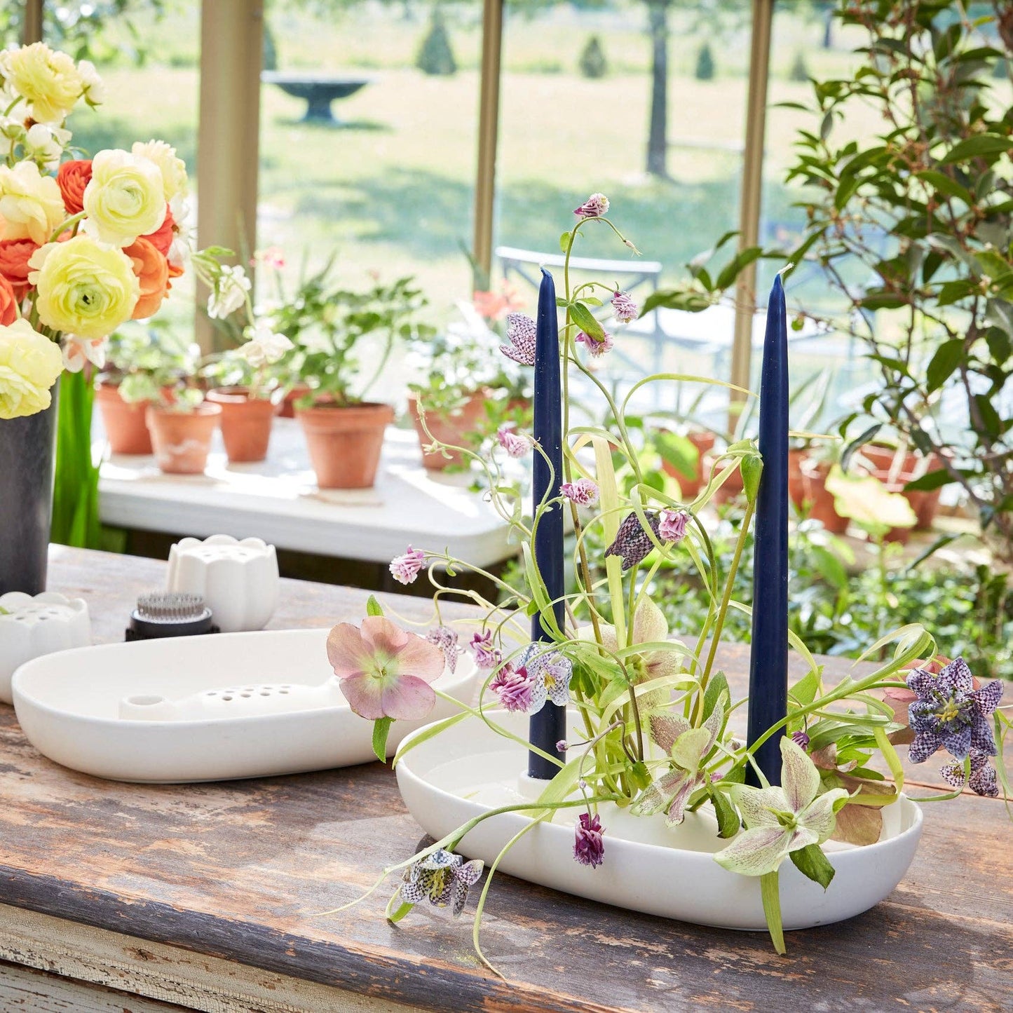 The Floral Society - Ceramic Flower Frog Bowl & Taper Holder
