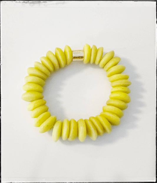 Yellow Ashanti Glass Bead Stretch Bracelet