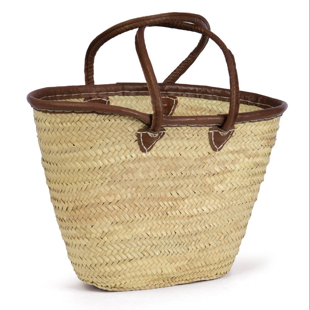 Straw Tote w/ Leather Side Handles and trim 18L Willow Group