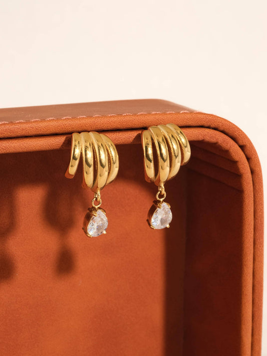 Dovely 18K Gold Non-Tarnish Classic CZ Drop Earring - Flânerie