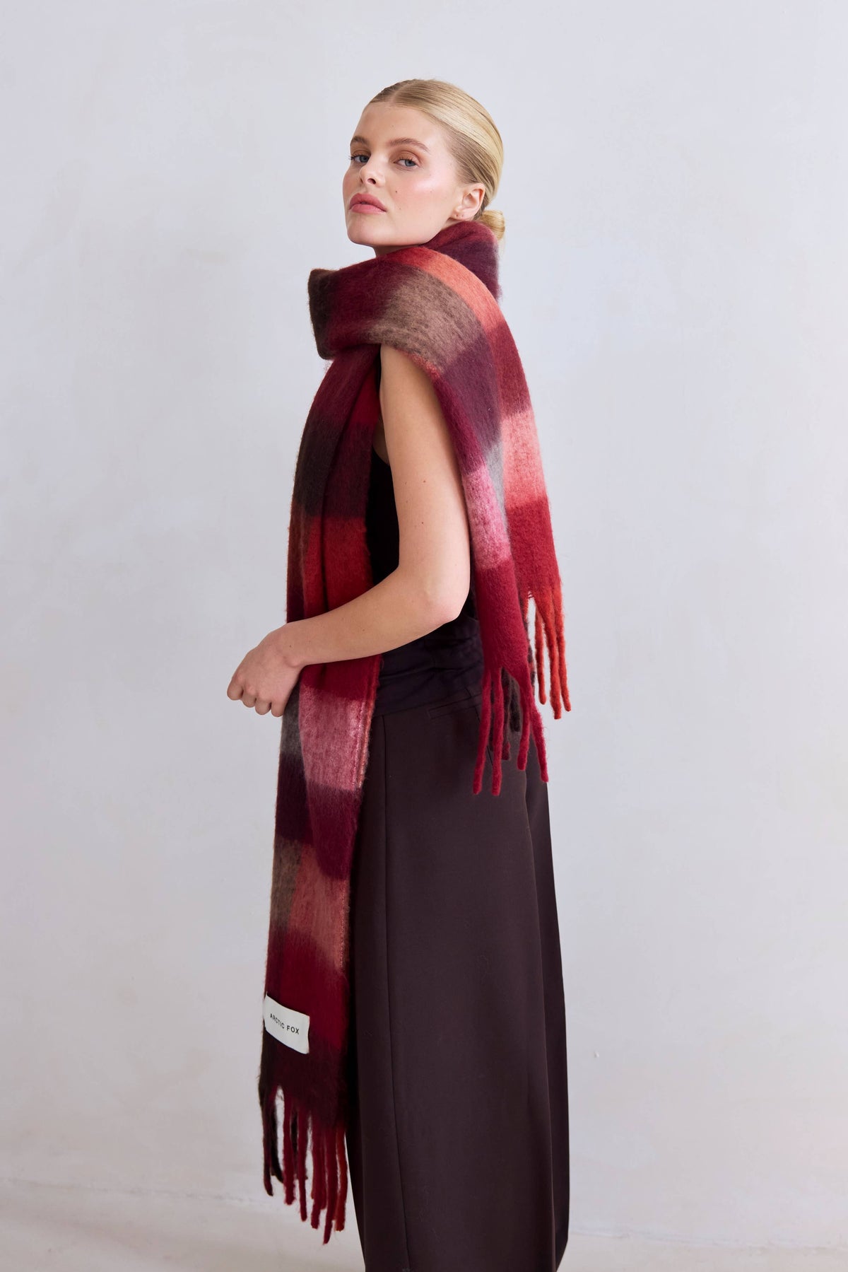 Burgundy check Reykjavik Scarf - Arctic Fox & Co. - North America - The Reykjavik Scarf - 100% Recycled - FW26