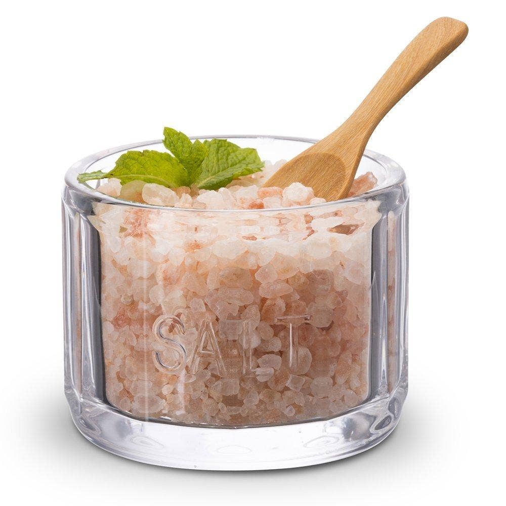 Glass Salt Cellar & Lid, Pressed Glass, 10 oz