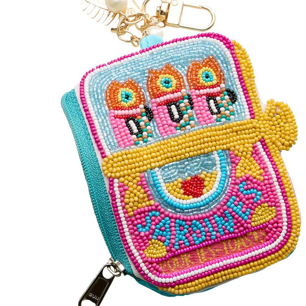 Sensibling Corp. - Fishbone Pearl Charm Keychain Sardine Can Seed Beaded Mini Pouch Bag