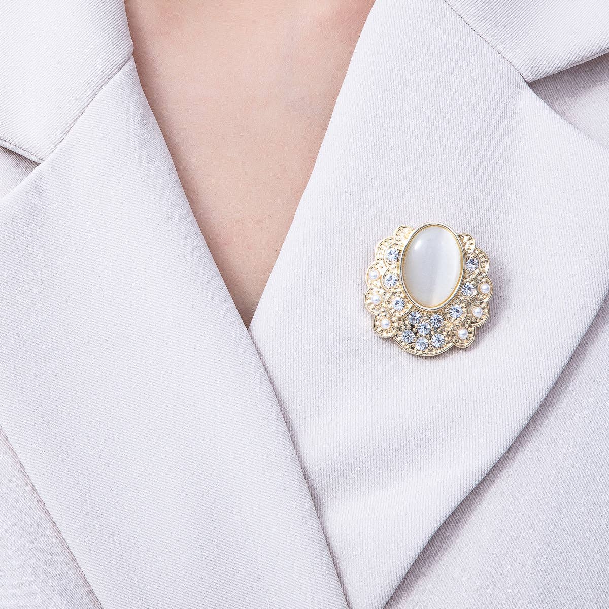 Vintage Gold Cat Eye Rhinestone Geometric Pin Brooch | BH-076 Aim Eternal